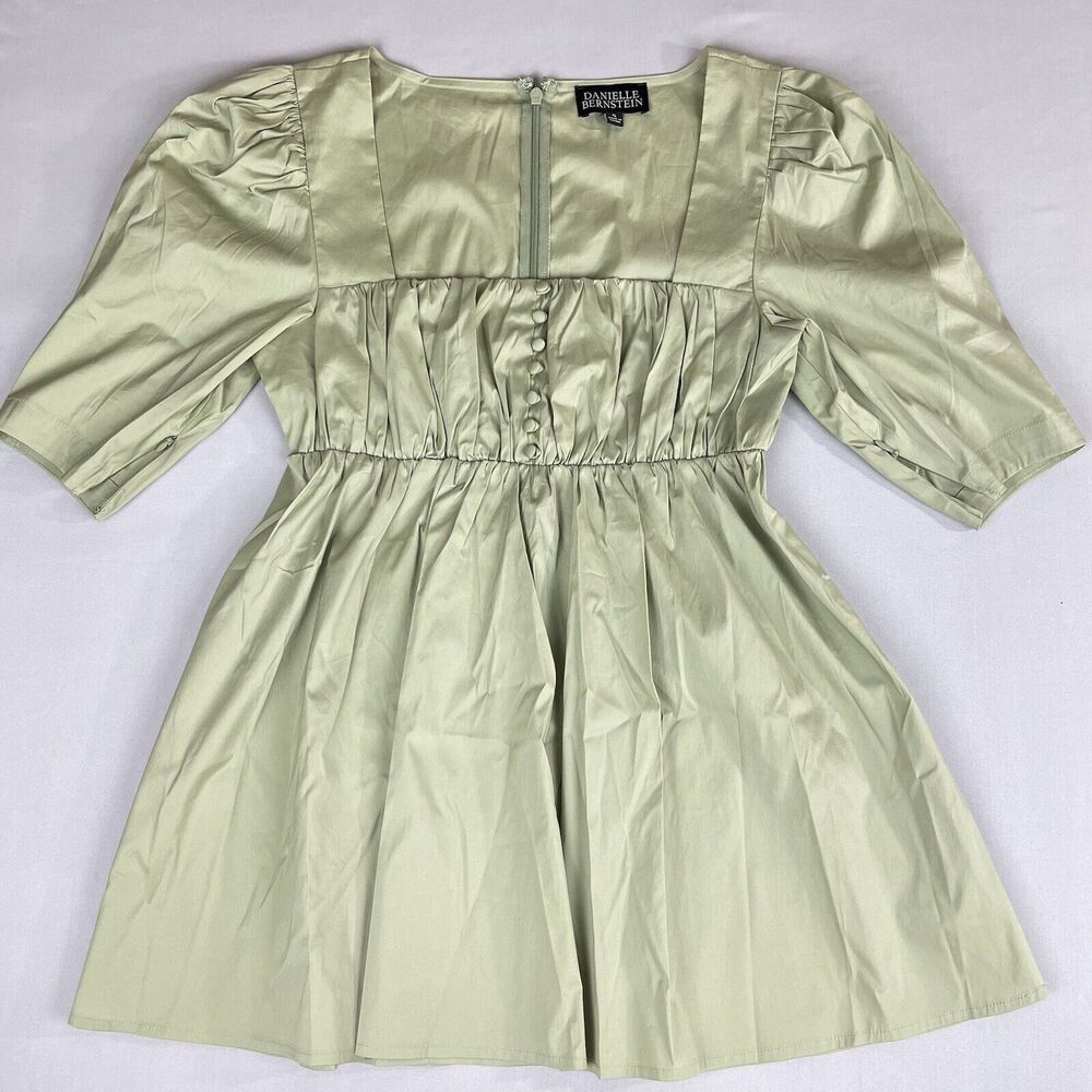 Danielle Bernstein Mini Dress Ladies Sm Green Corset Puff Zip Sleeve Square Neck - Picture 12 of 13